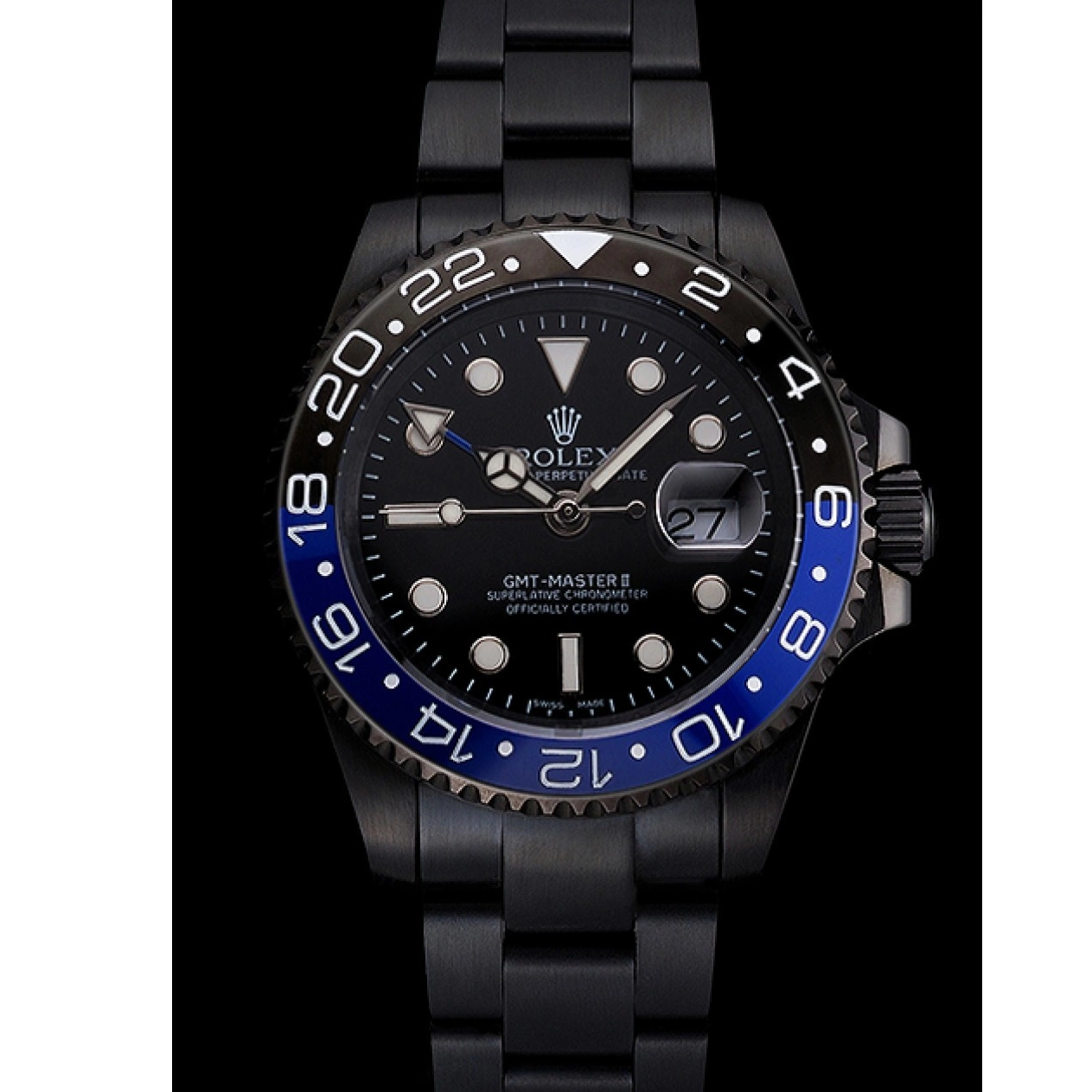 Rolex aaa copy PVD II Dial Bracelet Black GMT Case Black Swiss Master Blue And Bezel Rolex Black And 0622